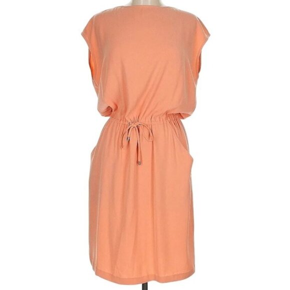 St. John Women Peach Sleeveless Knee-Length Dress Drawstring Waist Pockets Sz 8 - Picture 1 of 12